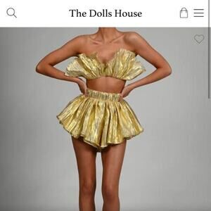 The Dolls House $468 Gold Crinkle Shelby Crop Top + Shorts Set